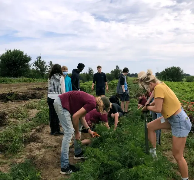 Students working on the farm