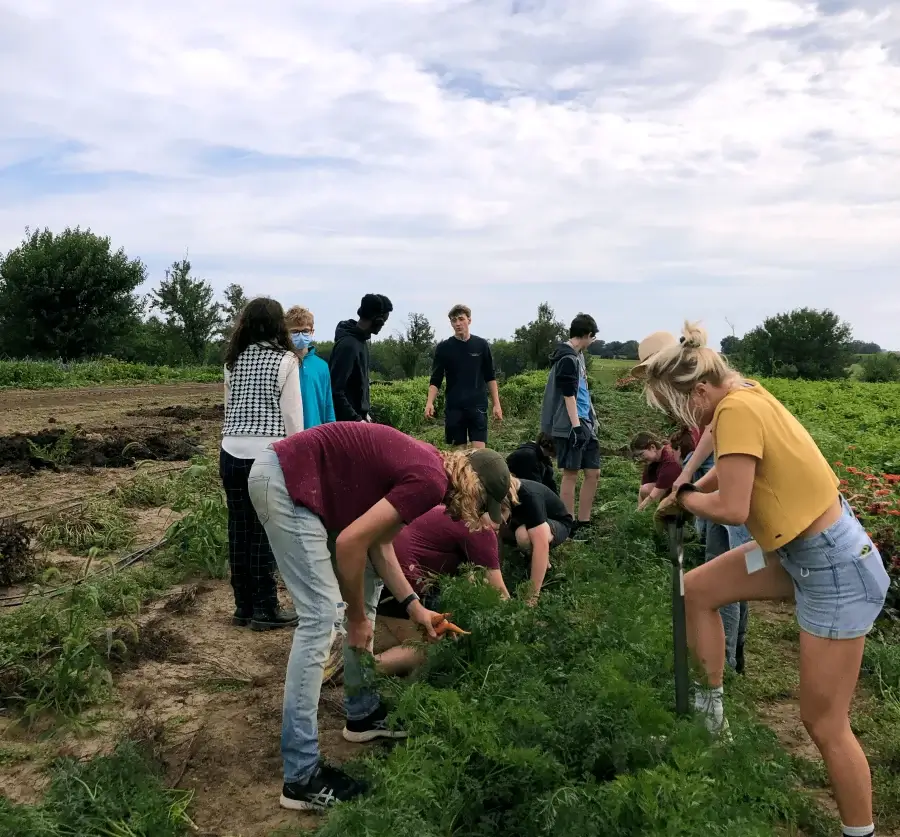 Students working on the farm